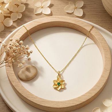 Emerald Birthstone Flower Pendant Birthday Necklace
