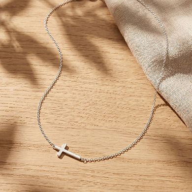 14K Silver Plated Minimalist Cross Pendant Necklace