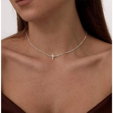 14K Silver Plated Minimalist Cross Pendant Necklace