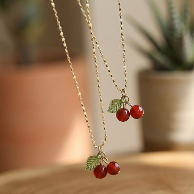 Faux Pearl Cherry Charm Kawaii Chain Necklace