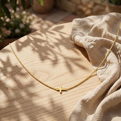 14K Gold Small Faith Charm Cross Choker Necklace