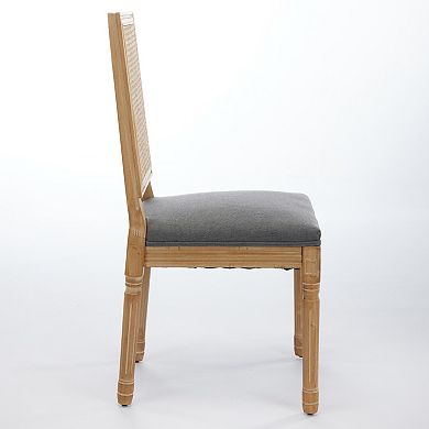 Aoolive French Style Dining Chairs Set of 2, Solid Wood Kitchen Chairs with Square Rattan Backrest