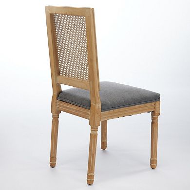 Aoolive French Style Dining Chairs Set of 2, Solid Wood Kitchen Chairs with Square Rattan Backrest