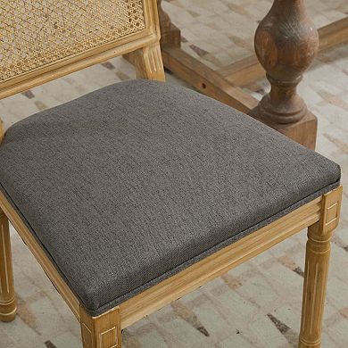 Aoolive French Style Dining Chairs Set of 2, Solid Wood Kitchen Chairs with Square Rattan Backrest