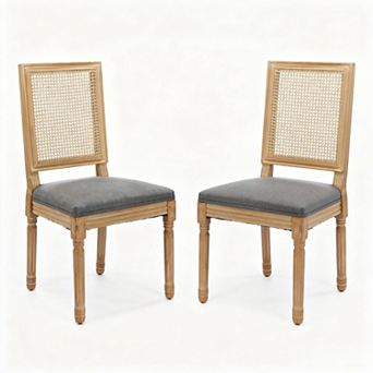 Aoolive French Style Dining Chairs Set of 2, Solid Wood Kitchen Chairs with Square Rattan Backrest