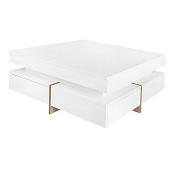 31.5" Modern High Gloss Square Coffee Table with 4 Drawers
