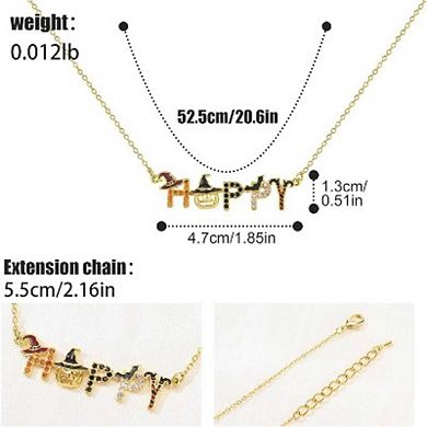 14K Gold Enamel Bat Witch Hat Halloween Necklace