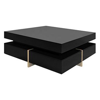31.5" Modern High Gloss Square Coffee Table with 4 Drawers