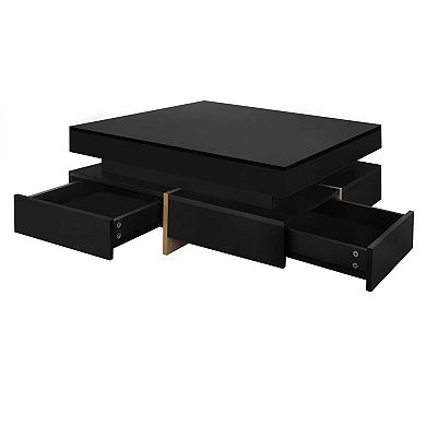31.5" Modern High Gloss Square Coffee Table with 4 Drawers