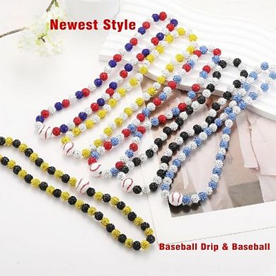 Bling Rhinestone Baseball Beaded Necklace for Men