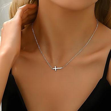 14K Silver Plated Minimalist Cross Pendant Necklace