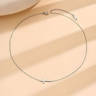 14K Silver Plated Minimalist Cross Pendant Necklace