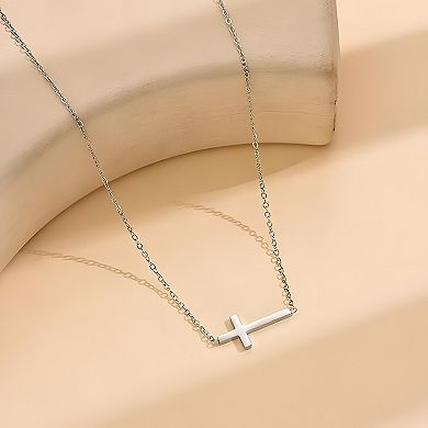 14K Silver Plated Minimalist Cross Pendant Necklace