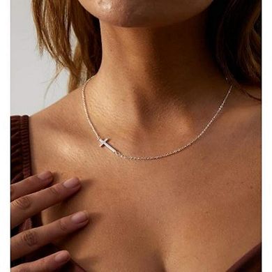 14K Silver Plated Minimalist Cross Pendant Necklace