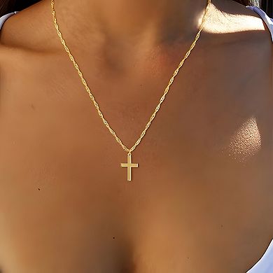 18K Gold Waterproof Minimalist Cross Pendant Necklace