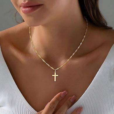 18K Gold Waterproof Minimalist Cross Pendant Necklace