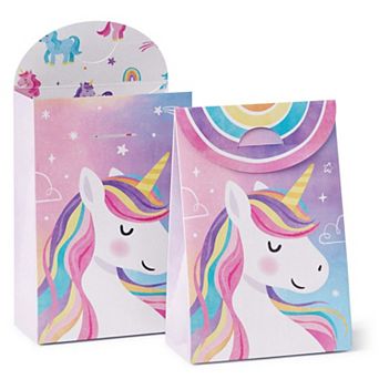 Unicorn Favor Boxes, Rainbow Happy Birthday Decorations, Magical Party Goodie Gift Bags - Set of 12