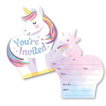 Unicorn Birthday Invitations with Envelopes, You're Invited Fill-In Invitation Cards - 12 ct