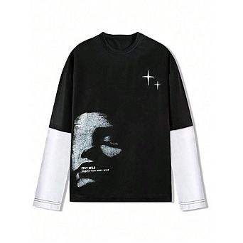 Round Neck Long Sleeve Graphic Print Casual T-Shirt