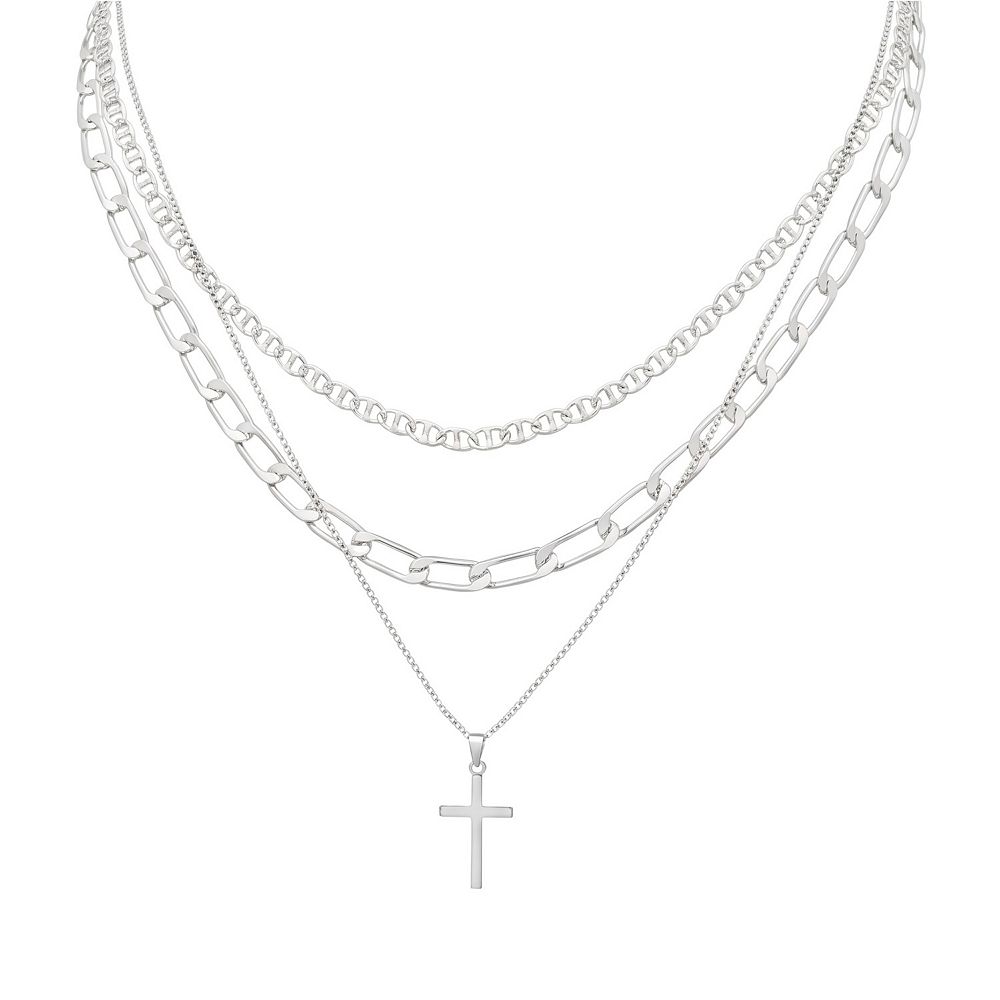 14K Silver Layered Stackable Cross Pendant Set