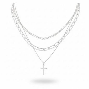 14K Silver Layered Stackable Cross Pendant Set