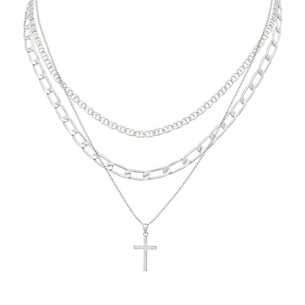 14K Silver Layered Stackable Cross Pendant Set