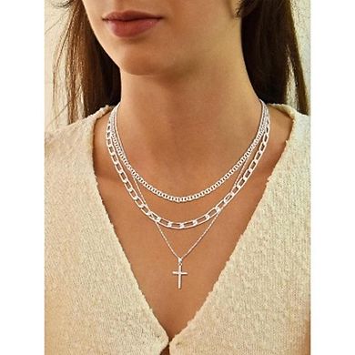 14K Silver Layered Stackable Cross Pendant Set