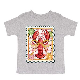 Lobster Stamp Checkered - Toddler Short Sleeve Graphic T-Shirt