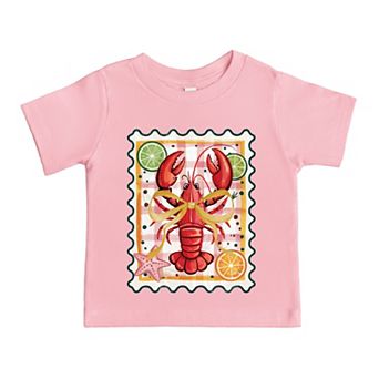 Lobster Stamp Checkered - Toddler Short Sleeve Graphic T-Shirt