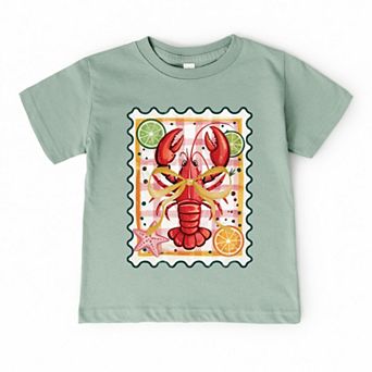 Lobster Stamp Checkered - Toddler Short Sleeve Graphic T-Shirt