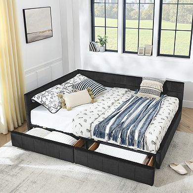 Merax MidCentury Velvet Daybed Eucalyptus Wood Frame with Double Storage Drawers
