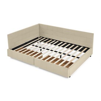 Merax MidCentury Velvet Daybed Eucalyptus Wood Frame with Double Storage Drawers