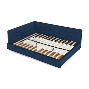 Merax MidCentury Velvet Daybed Eucalyptus Wood Frame with Double Storage Drawers