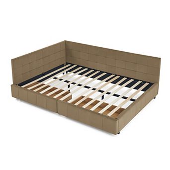 Merax MidCentury Velvet Daybed Eucalyptus Wood Frame with Double Storage Drawers