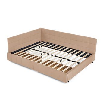 Merax MidCentury Velvet Daybed Eucalyptus Wood Frame with Double Storage Drawers