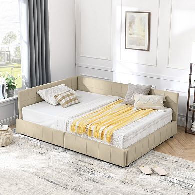 Merax MidCentury Velvet Full Size Daybed Wood Frame with Double Storage Drawers