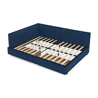 Merax MidCentury Velvet Full Size Daybed Wood Frame with Double Storage Drawers