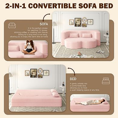 Merax Modern Sofa with 2 Pillows Corduroy Foam Filled Sleeper Sofa Bed