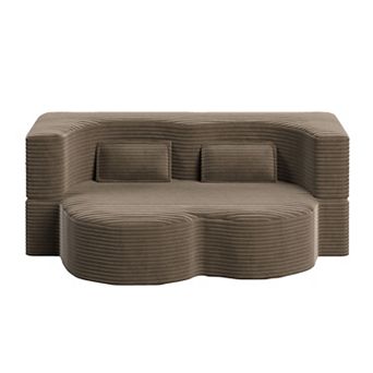 Merax Modern Sofa with 2 Pillows Corduroy Foam Filled Sleeper Sofa Bed