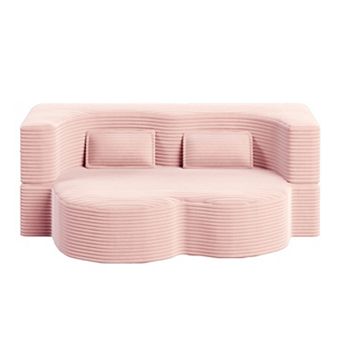 Merax Modern Sofa with 2 Pillows Corduroy Foam Filled Sleeper Sofa Bed