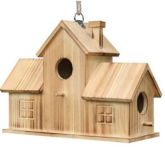 Handcrafted Wooden Birdhouse for Bluebirds, Finches, Cardinals - 3 Holes, Easy Hanging, Durable