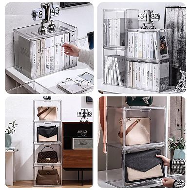 Plastic Storage Bins with Magnetic Lid: Dustproof, Ideal for Collectibles and Shoes(L, Count, 3)