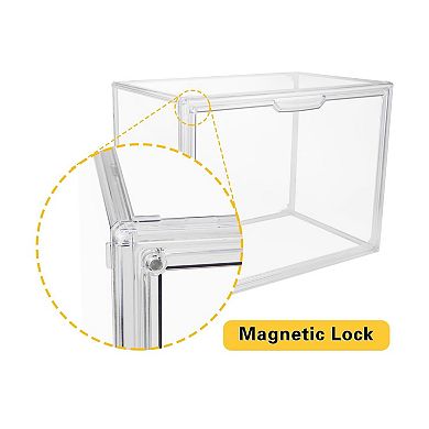 Plastic Storage Bins with Magnetic Lid: Dustproof, Ideal for Collectibles and Shoes(L, Count, 3)