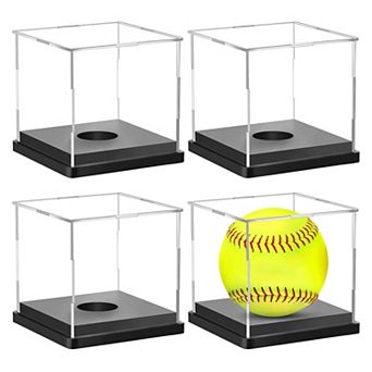 4 pc Clear Acrylic Display Cases for Signed Sports Balls: Softball, Tennis, Golf- Large 12"