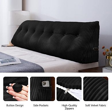 Queen Size Triangular Headboard Pillow: Velvet Cover, Polyester Fill, Perfect for Reading & Support