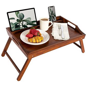 Extra Large 100% bamboo Bed Tray & Lap Desk with Phone Holder for 17.3" Laptops and Tablets