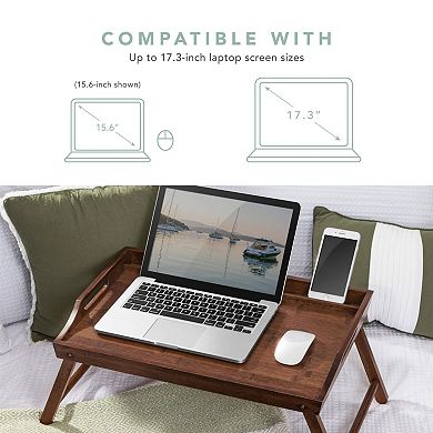 Extra Large 100% bamboo Bed Tray & Lap Desk with Phone Holder for 17.3" Laptops and Tablets