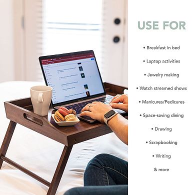 Extra Large 100% bamboo Bed Tray & Lap Desk with Phone Holder for 17.3" Laptops and Tablets