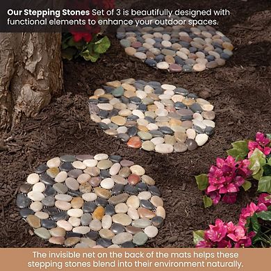 Set of 3 12" Non-Slip Riverstone Round Stepping Stones for Garden Decor
