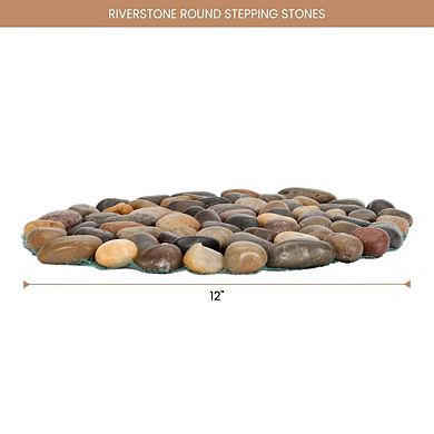 Set of 3 12" Non-Slip Riverstone Round Stepping Stones for Garden Decor